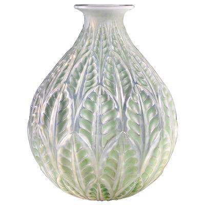 1927 René Lalique - Vase Malesherbes Double Cased Opalescent Glass Green Patina