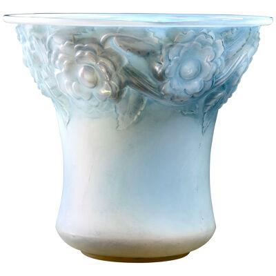 1930 René Lalique - Vase Orléans Double Cased Opalescent Glass With Blue Patina