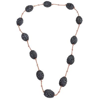 1920 René Lalique Long Necklace Grosses Graines Black Glass 12 Beads