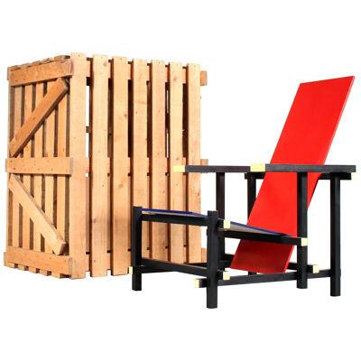 1960s “Red and Blue” Chair by Gerrit Rietveld for Groenekan with Original Crate