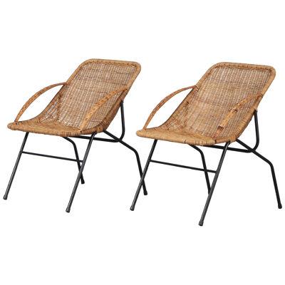 Pair of Rattan Lounge Chairs from Italy, 1950