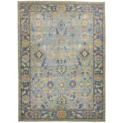 Light Blue Oversize Sultanabad Wool Rug Handmade With Allover Pattern