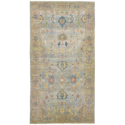 Allover Floral Modern Sultanabad Handmade Wool Rug In Blue