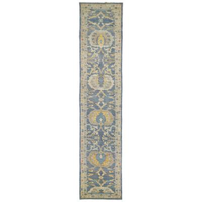 Floral Modern Sultanabad Long Wool Runner In Navy Blue