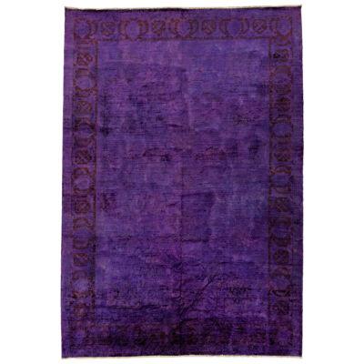 Vintage Persian Overdyed Handmade Purple Designed Wool Rug