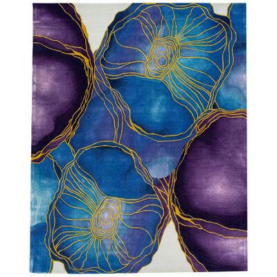 Art Deco Modern Hand-Tufted Wool Rug with Blue & Purple Abstract Motif