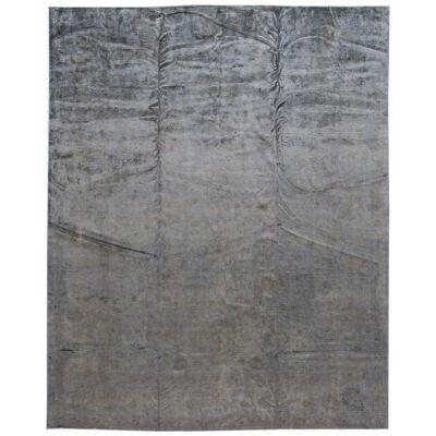 Modern Overdyed Handmade Gray Wool Rug