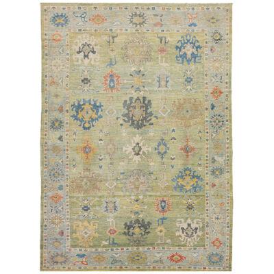 Contemporary Green Sultanabad Wool Rug Handmade With Floral Motif