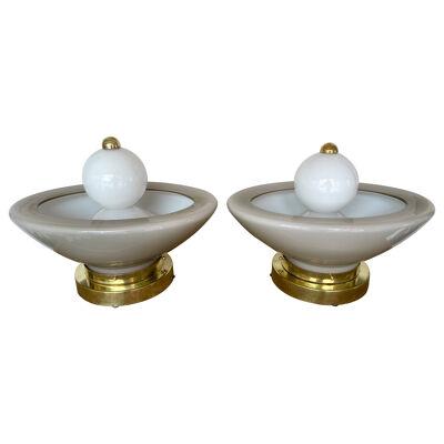 Contemporary Pair of Brass Murano Glass Fountain Lamps, Italy