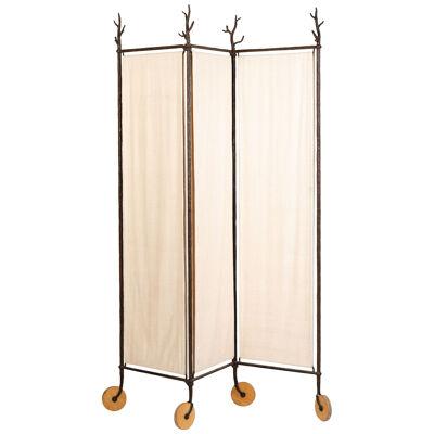 Mid-Century Room Divider - Screen in Iron with Linen by St. Herzog Munich 1990s