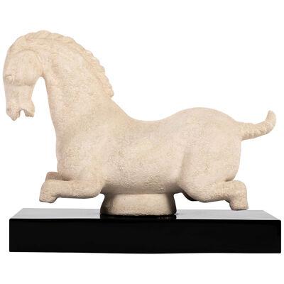 Italian Mid-Century offhwite colored Bitossi Ceramic Horse by Aldo Londi 1960s