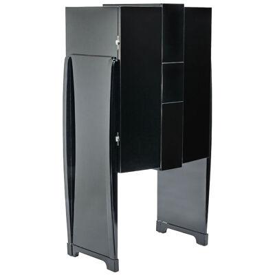 French Cubistic Art Deco Bar Cabinet Black High-Gloss Finish from the 1930s