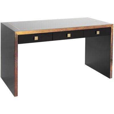 French Mid-Century Desk in Black Lacquer with Brass Details by Jean Claude Mahey