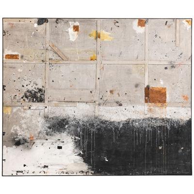 Abstract Painting Mixed Media in Gray-white-rust-black by Hassan Bourkia, 2008
