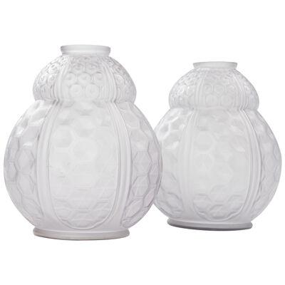 Pair of French Art Déco Art-Glass Vases in Geometric Design by Oreor, 1930s