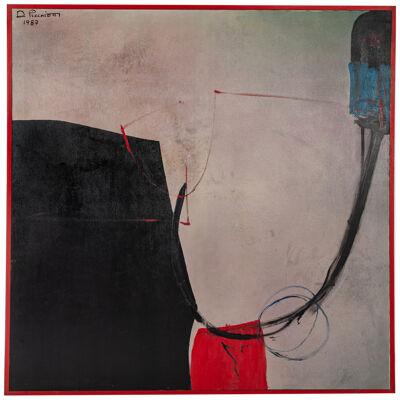 Italian Art Informel Painting Black, Grey, Red, Blue by Danilo Picchiotti, 1987