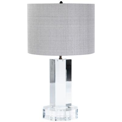 Mid-Century French Clear Acylic-Glass Table Lamp Grey Colored Silk Shade 1960s