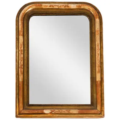 19th Century Louis Philippe Gold Red-Brown Mirror with Floral Pattern, 1860s
