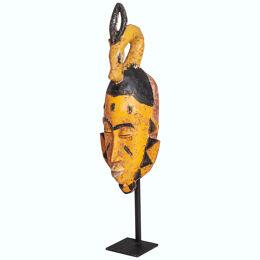 Mid-Century Baoule Tribal Mask in Yellow-Black with Antelope Head Decoration