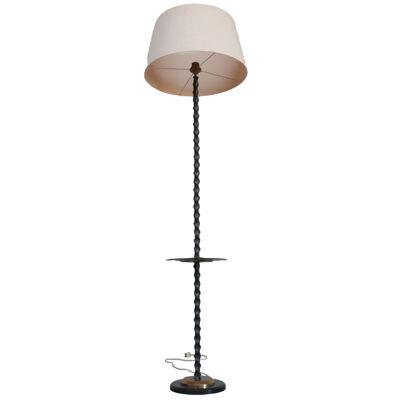 Mid-Century French Iron and Smoked Glass Floor Lamp