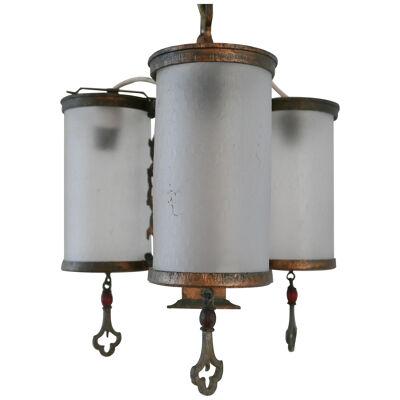 Antique English Frosted Glass Chandelier Pendants (2)