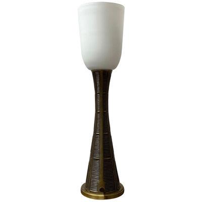 Sonja Katzin Mid-Century Brass and Opaline Glass Table Lamp