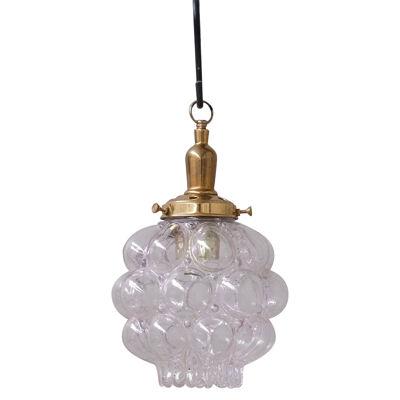 Clear Bubble Glass Mid-Century Brass French Pendant Light