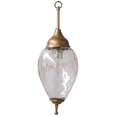 French Mid-Century Glass and Brass Pendant Light