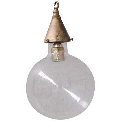 Clear Glass and Brass Bulb Mid-Century French Pendant Light