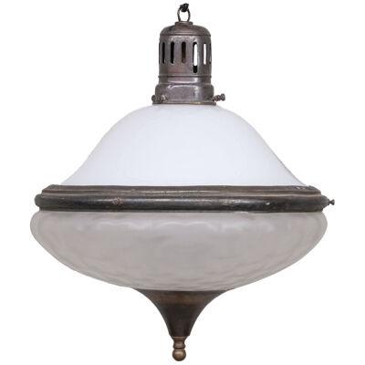 Antique French Two Tone Glass Pendant Light