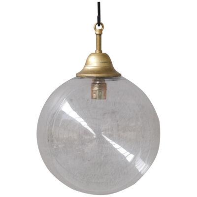 Clear Italian Mid-Century Glass and Brass Pendant Lights (15 available)