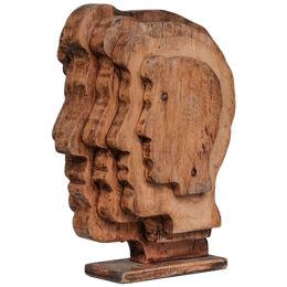 Mid-Century French Wooden Signed Sculpture