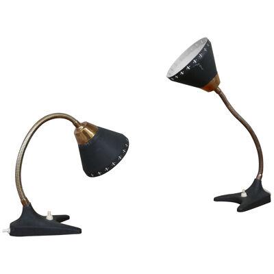 Pair of Swedish Brass Mid-Century Table Lamps