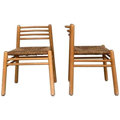 Pair of Pine and Rush Mid-Century Dutch Chairs