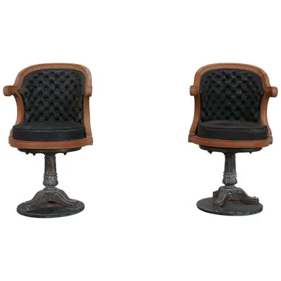 Pair of Antique 'Captain's" Swivel Office Chairs (2)