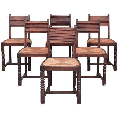 Set of Six Rush Mid-Century Dudouyt Style Dining Chairs (6)