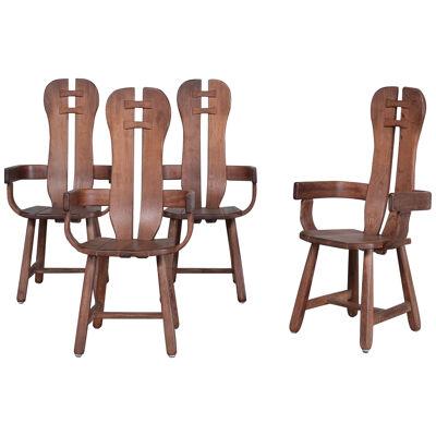 Set of Four Oak Mid-Century Dining Chairs