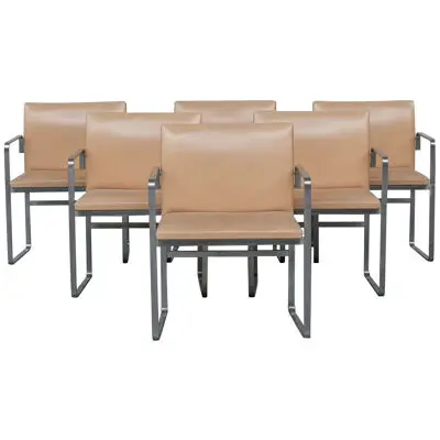 Set of Six Hans J Wegner 'JH811' Mid-Century Steel and Leather Dining Chairs