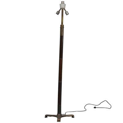 French Mid-Century Brass and Wood Floor Lamp