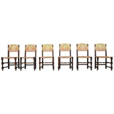Set of Six French Mid-Century Rush Dining Chairs (6)