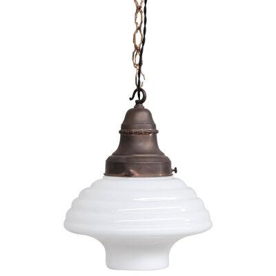 Opaline and Brass French Pendant Light