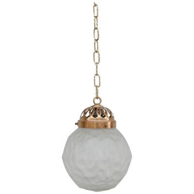 Diminutive Brass and Etched Glass French Pendant Light 