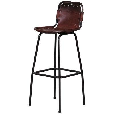 French Mid-Century Leather Bar Stools (3)