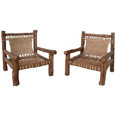 Pair of Naive Mid-Century Sea Grass Woven Armchairs (2)