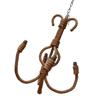 Audoux-Minet Rope Work Mid-Century French Pendant Chandelier Light