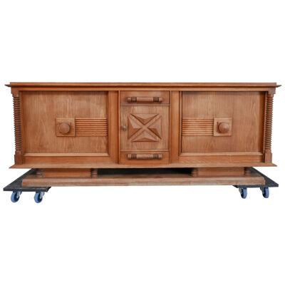 Large French Oak Art Deco Sideboard attr. to Dudouyt