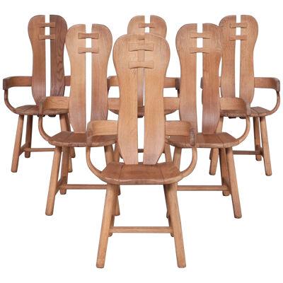Belgium Oak Brutalist Mid-Century Chairs by De Puydt (6)