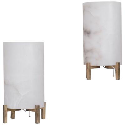 Pair of Mid-Century Brass and Alabaster Table Lamps