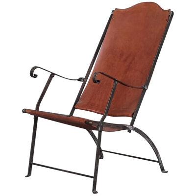 Pair of Mid-Century Leather and Metal Folding Armchairs
