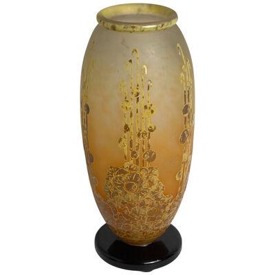 Art Deco "Premier Rose" Glass Vase by Le Verre Francais